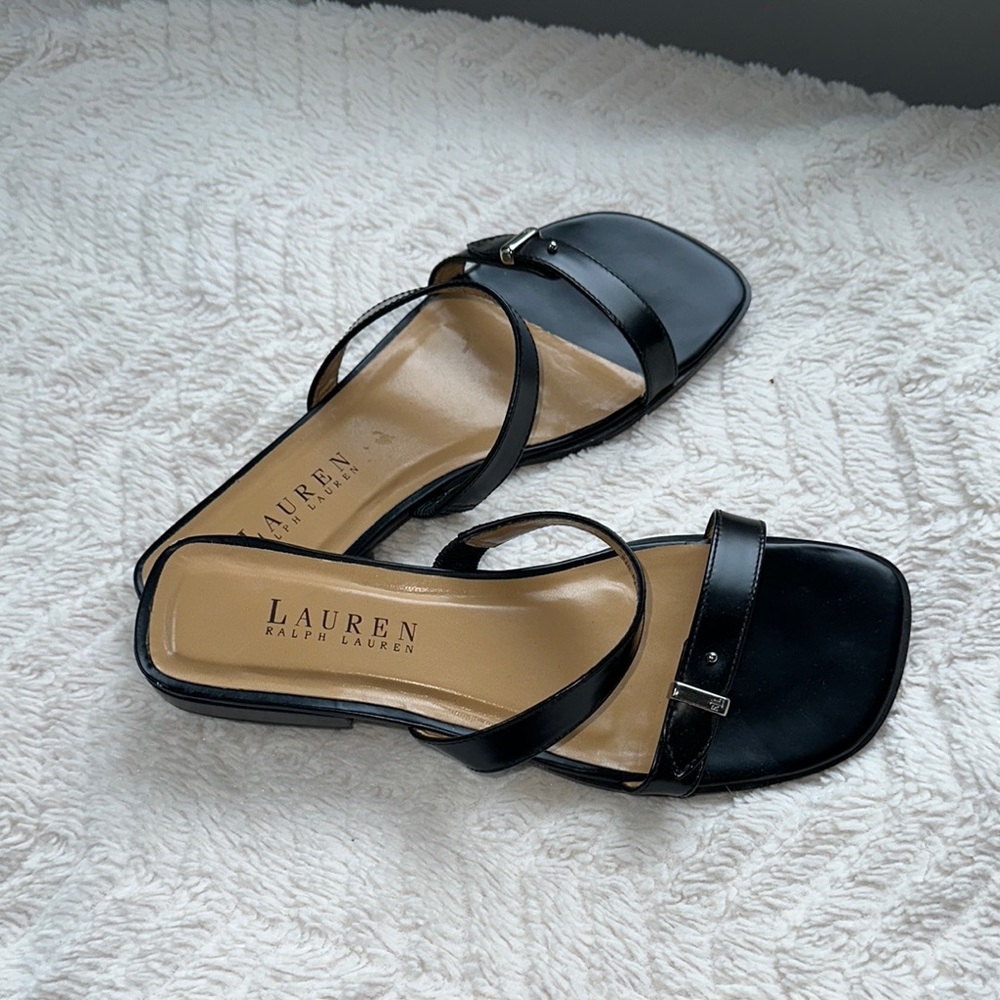 Lauren Ralph Lauren Black Patent Slide Sandals